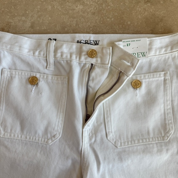 J Crew White Sailor Mid Rise Relaxed Demi Boot Jean Womens Size 27 Gold Buttons - Picture 6 of 16